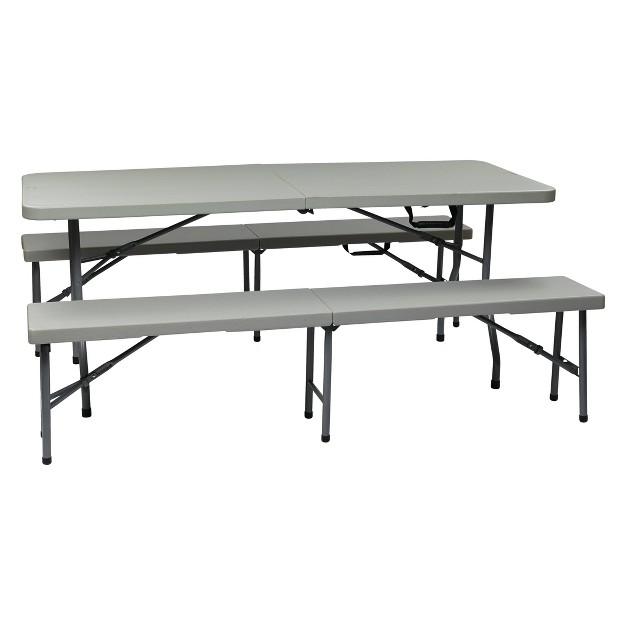 3pc Folding Table And Bench Set Light Gray Osp Home Furnishings