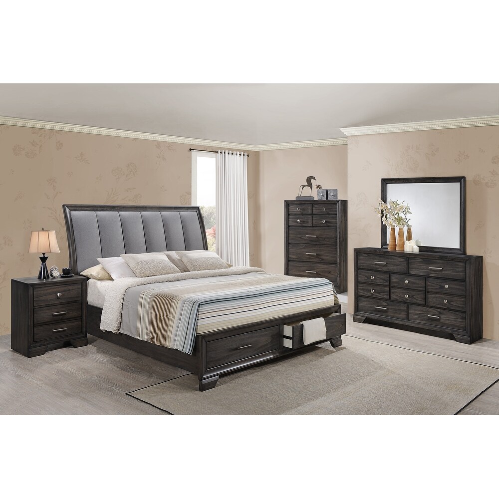 Ayla 6 Piece Gray Storage Fabric Platform Bedroom Set