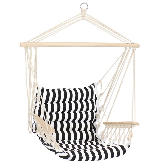 Sunnydaze Outdoor Printed Polycotton Fabric Hammock Chair With Armrests And Hardwood Spreader Bar 300 Lb Capacity Contrasting Stripes