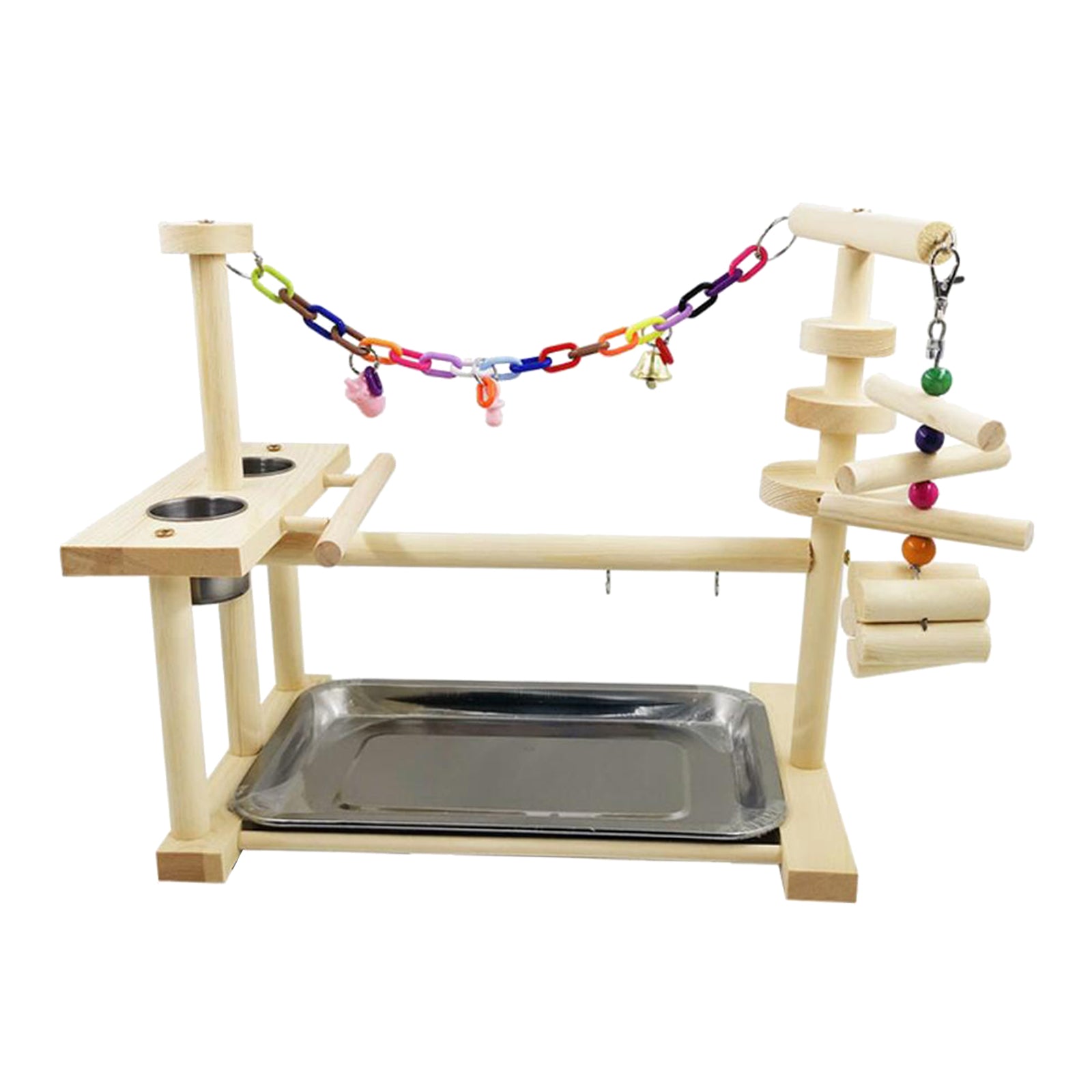 Wooden Parrot Playstand Perch Gym with Feeder Cups Cockatiel Bird Play Stand