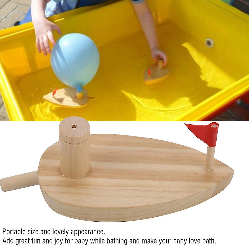 Balloon Powered Wooden Boat Cartoon Children Water Playing Bathing Toys