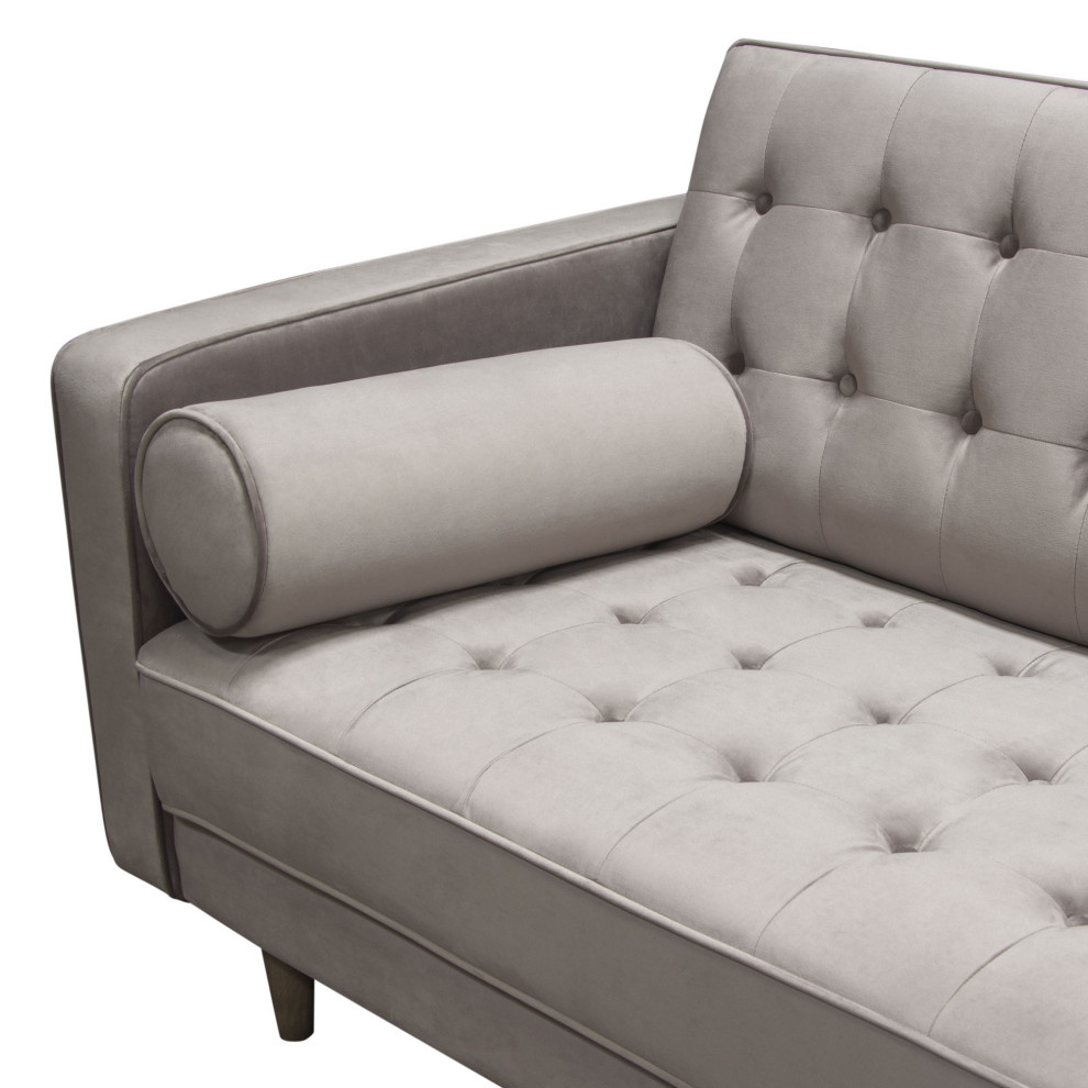 Juniper Tufted Sofa  Champagne Gray Velvet With 2 Bolster Pillows   Sofas   by Morning Design Group  Inc  Houzz