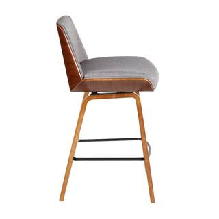 Lumisource Corazza Mid-Century Modern Walnut Wood and Light Grey Fabric Counter Stool B26-CRZZX WL+LGY