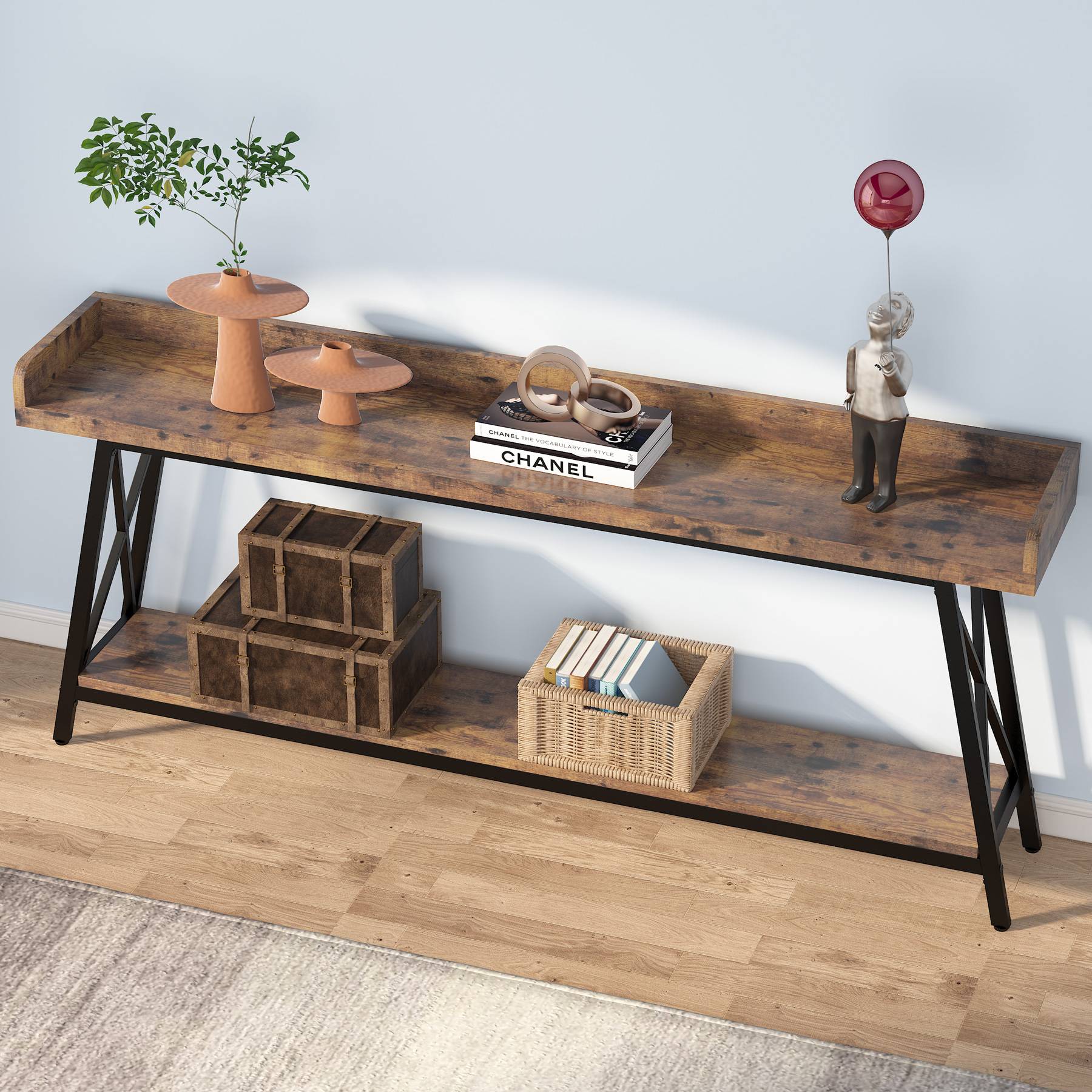 Industrial Console Table, 2-Tier Narrow Sofa Table Behind Couch