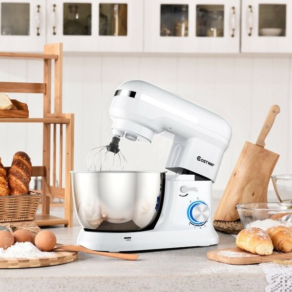 4.8 Qt 8-speed Electric Food Mixer with Dough Hook Beater - 13.5