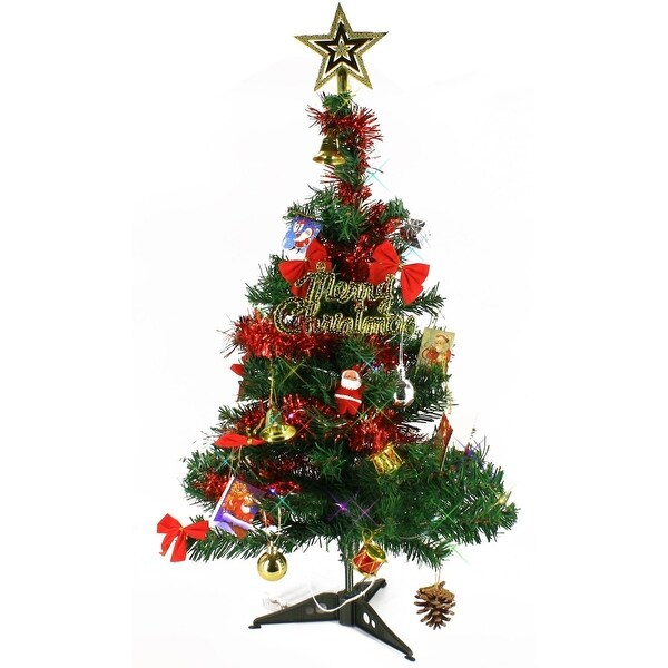 2 Ft Tabletop Mini Christmas Tree with LED Light and Ornaments Green