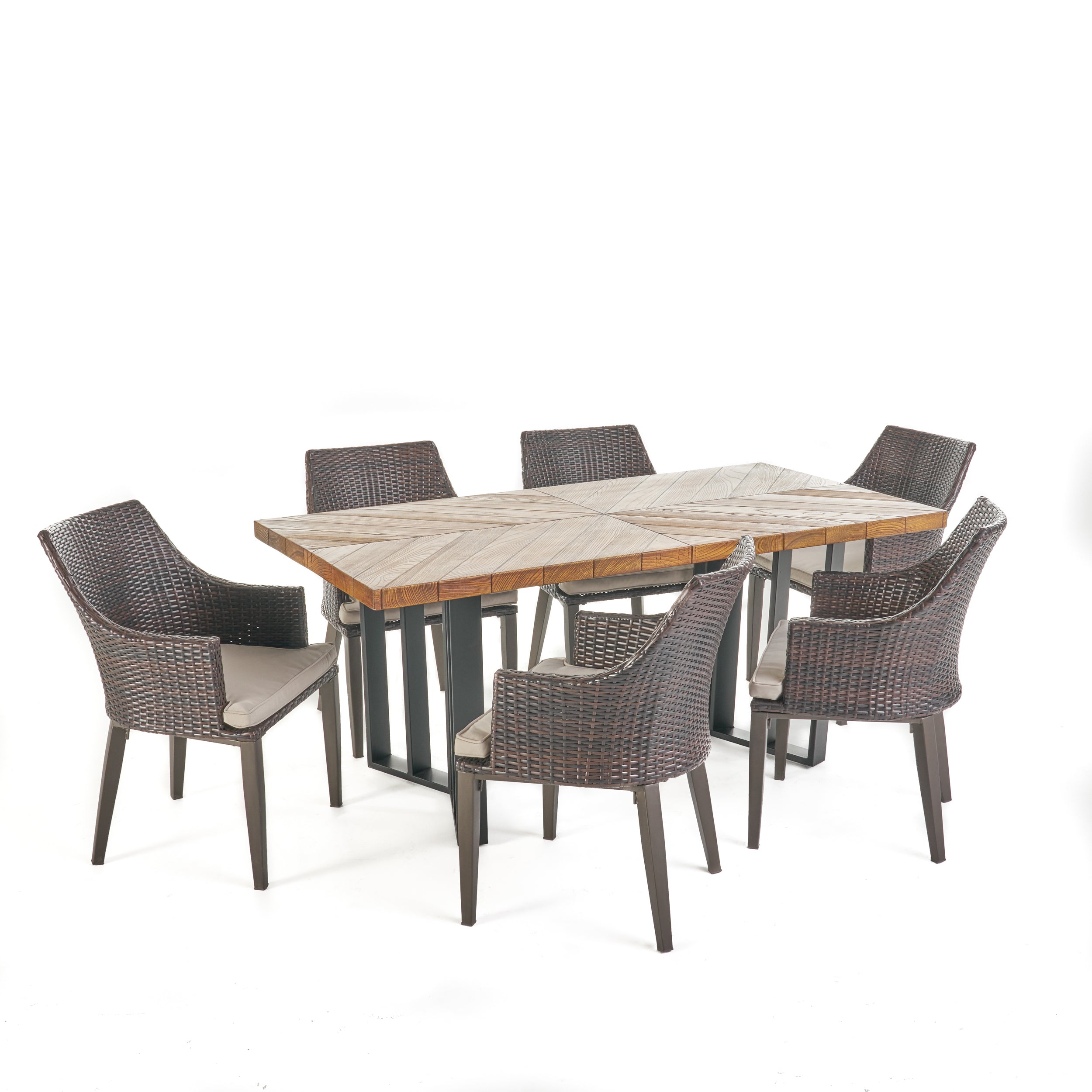 Valby Outdoor 7 Piece Wicker Dining Set with Concrete Dining Table