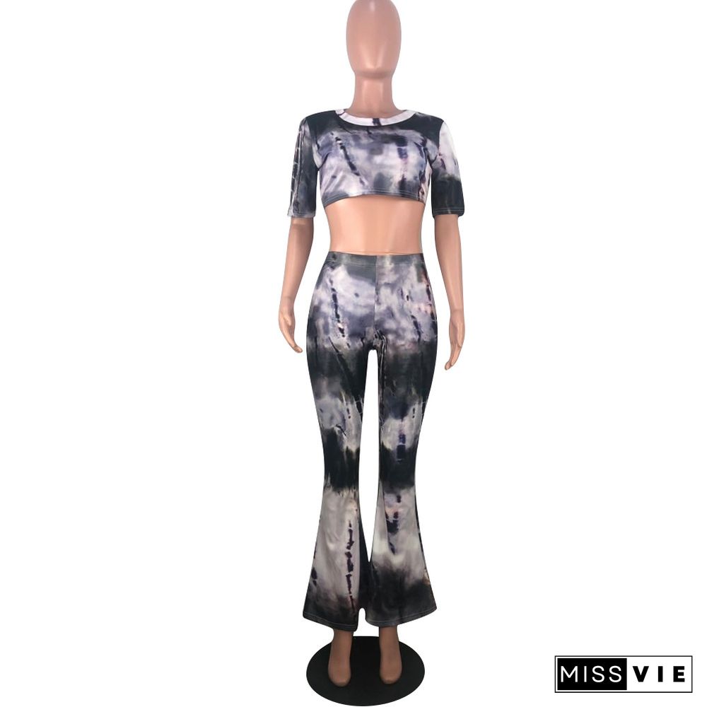 Fashion Tie-dye Flared Pants Two Pieces Set