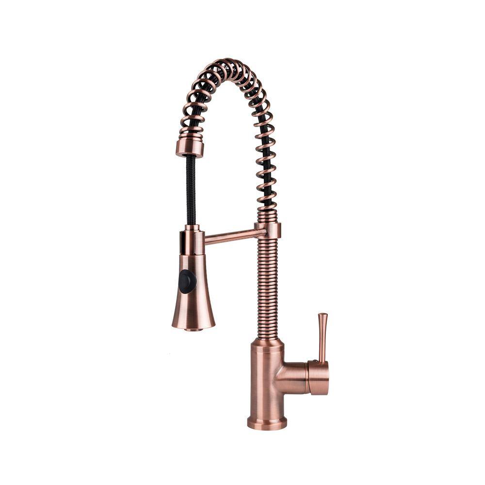 Residential Spring Coil Single-Handle Pull-Down Kitchen Faucet with Cone Sprayer in Antique Copper N96565C-AC