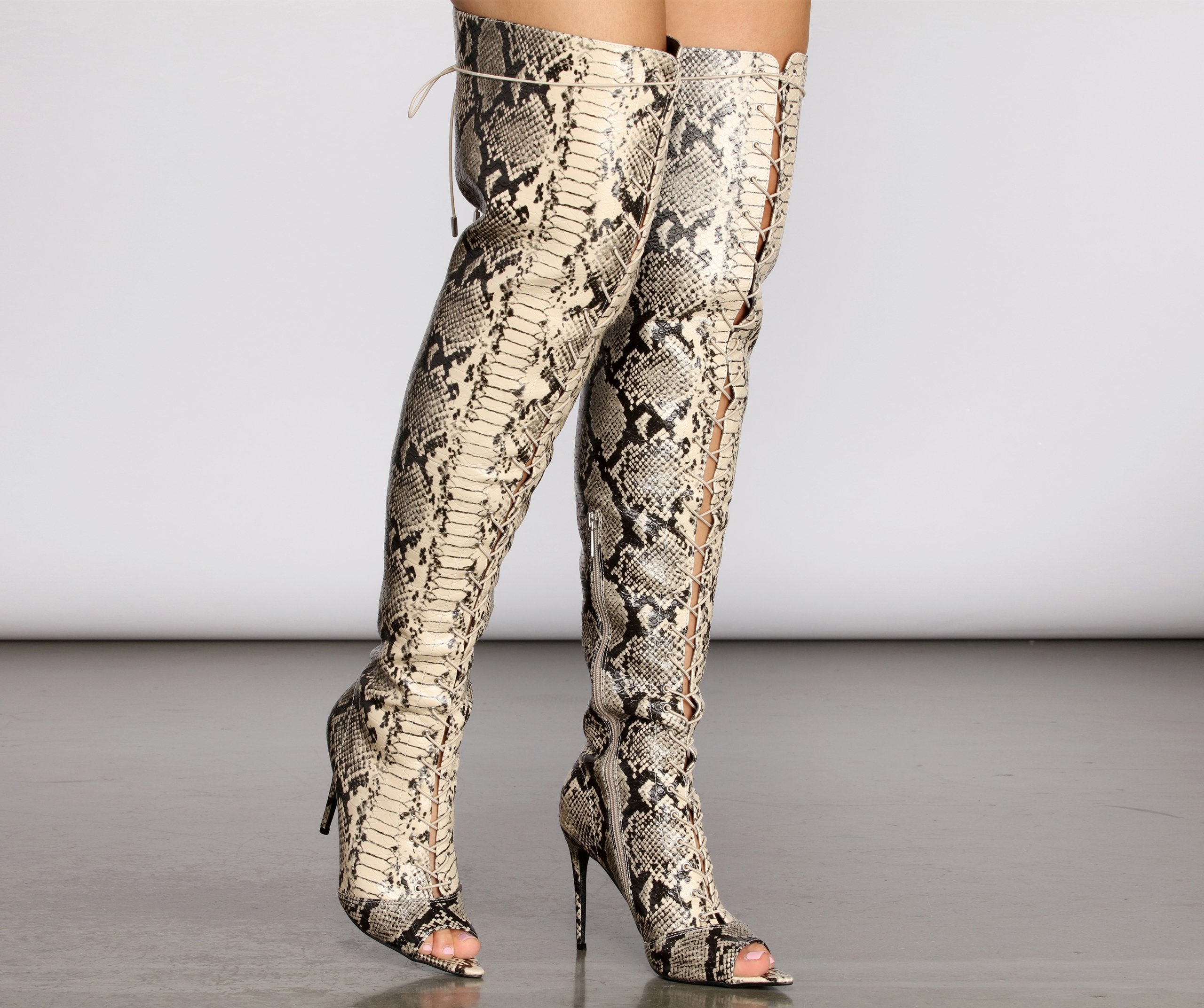 Doin' Damage Thigh High Snake Stiletto Boots