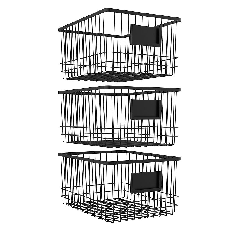 Oceanstar Metal Wire Organizer Bin Basket with Card Holder， Set of 3