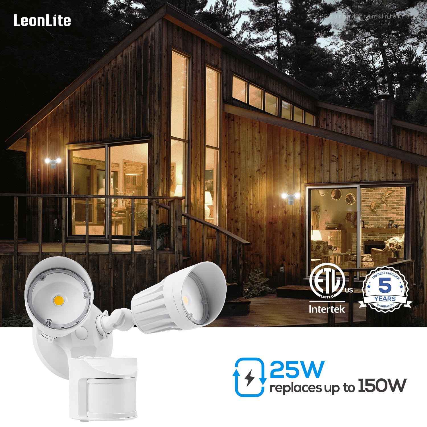 LEONLITE 2 Pack Motion Sensor LED Security Light， Dusk to Dawn Outdoor Flood Lights， Adjustable 2-Head， IP65 Waterproof， 20W(150W Eqv.)， Warm White， White