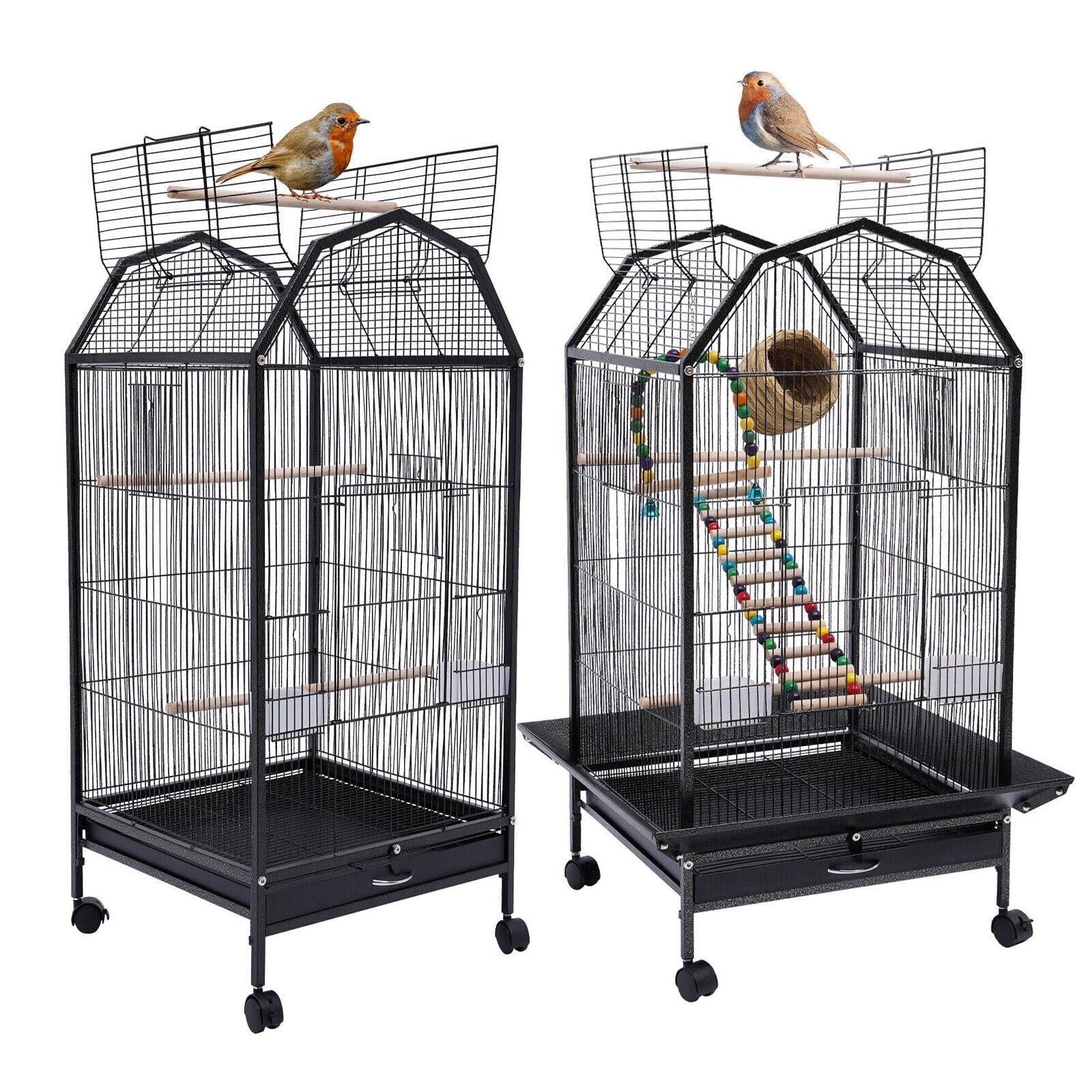 FETCOI Large Cockatiel Parakeet Finch Rolling Canary Cage Bird Cage w/ ladder and swing (Medium)