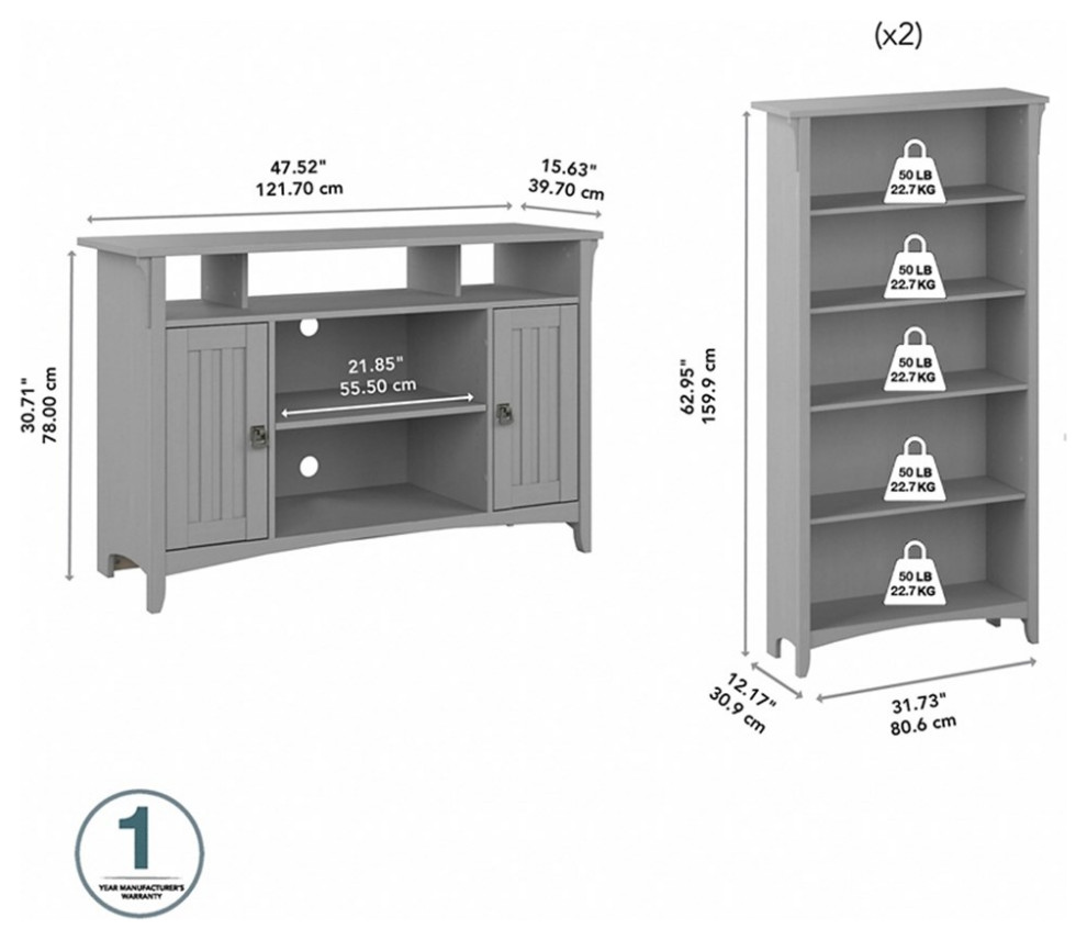 Salinas TV Stand for 55 Inch TV w/ Bookcases in Cape Cod Gray   Engineered Wood   Transitional   Entertainment Centers And Tv Stands   by Homesquare  Houzz