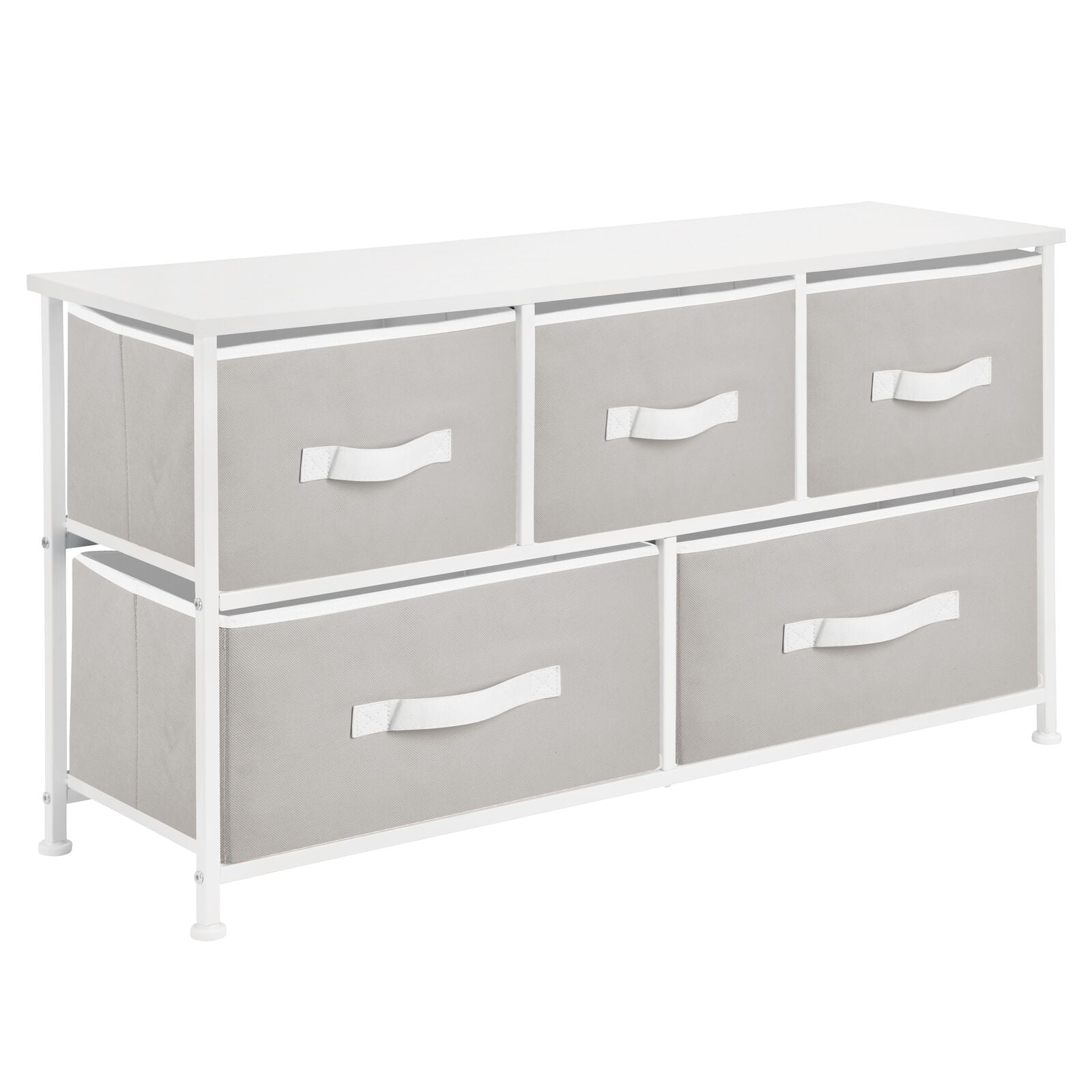 mDesign Wide Steel Frame/Wood Top Storage Dresser Furniture Unit with 5 Removable Fabric Drawers, Large Bureau Organizer for Bedroom, Living Room, Closet - Jane Collection, Stone Gray/White