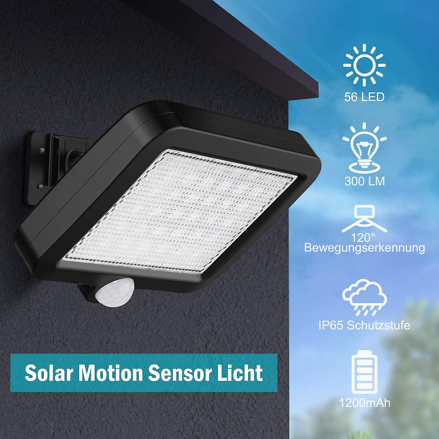 2 Pack Of 56 Outdoor Led Solar Lights With Motion Sensor， Ip65 Waterproof， 120 Lighting， 16.5m [energy Class A++]