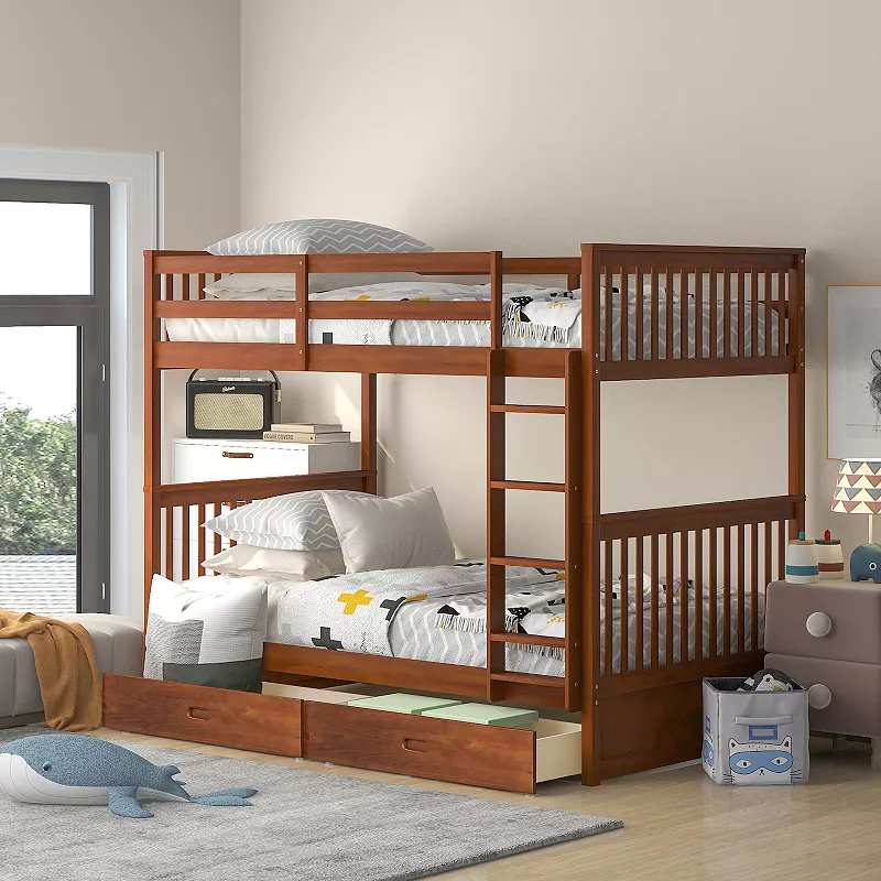 Merax Bunk Bed with Ladders and Two Storage Drawers