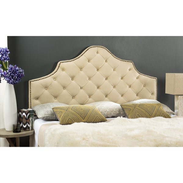 SAFAVIEH Arebelle Buckwheat Velvet Upholstered Tufted Headboard - Brass Nailhead (Queen) - - 11551735