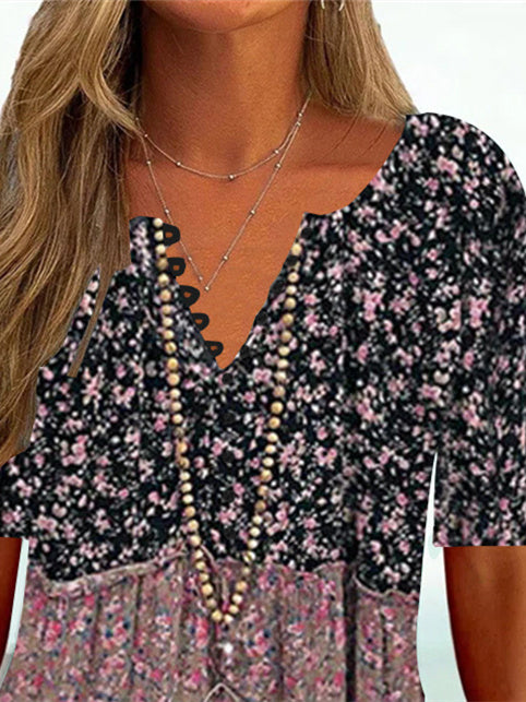 Women's Half Sleeve V-neck Floral Printed Tops