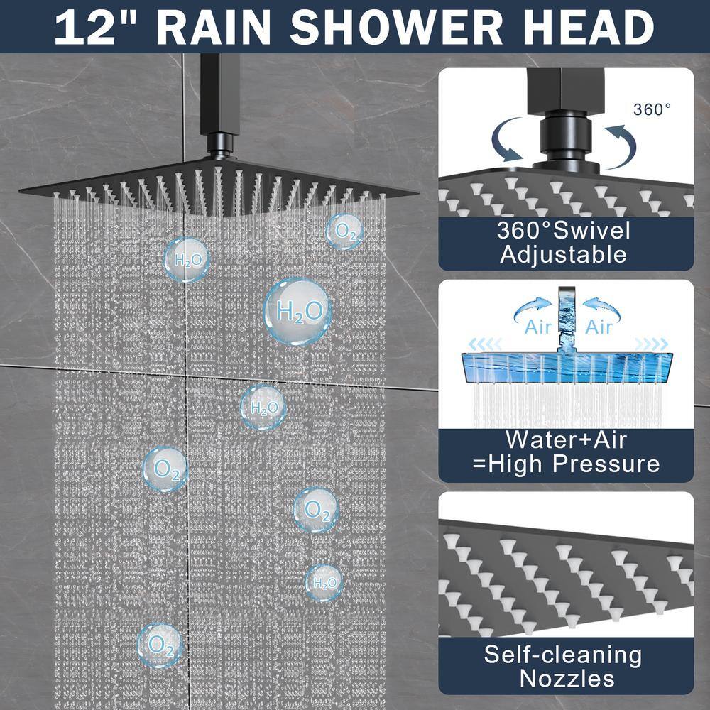 CRANACH 7-Spray Patterns 12 in. Dual Shower Head Ceiling Mount and Handheld Shower Head 2.5 GPM in Matte Black SRSFS-1026-BK12