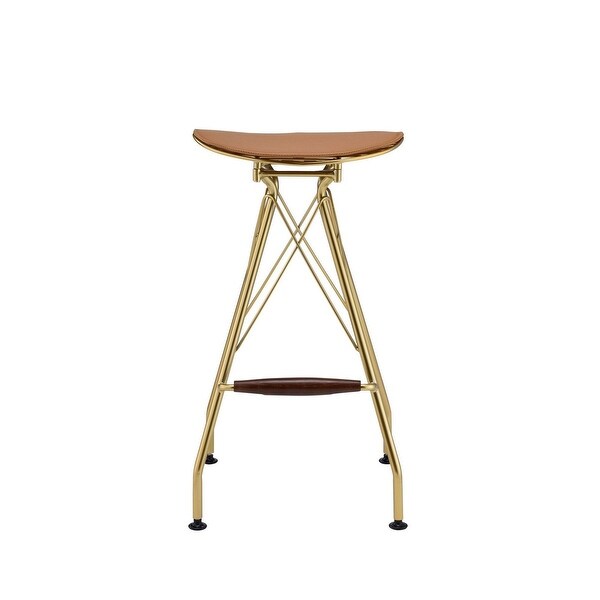 Metal Backless Barstool with Flared legs and Braces Support， Set of 2， Gold - 30 H x 17 W x 17L Inches