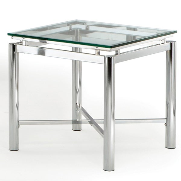 Strick and Bolton Jules Chrome and Glass End Table