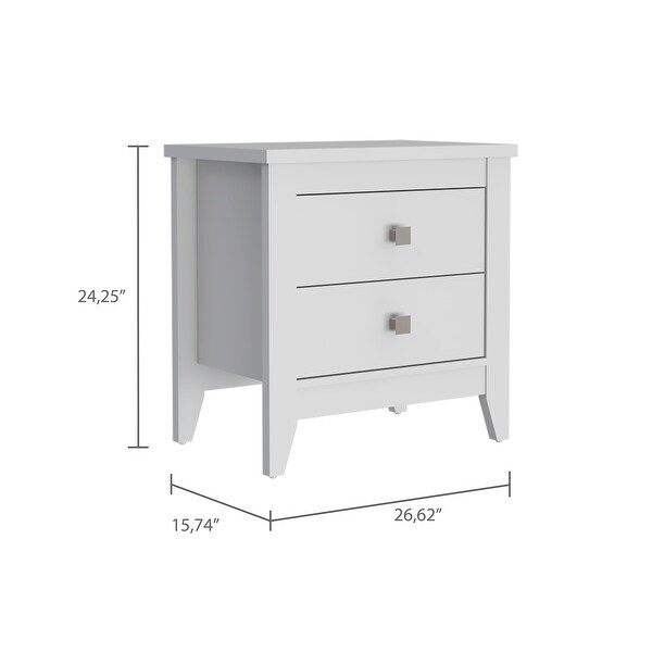 Contemporary Style 2-Drawers 4-Tapered Legs Bedside Table， Superior Top， Simplicity Nightstand， for Bedroom Living Room Office - - 37846972