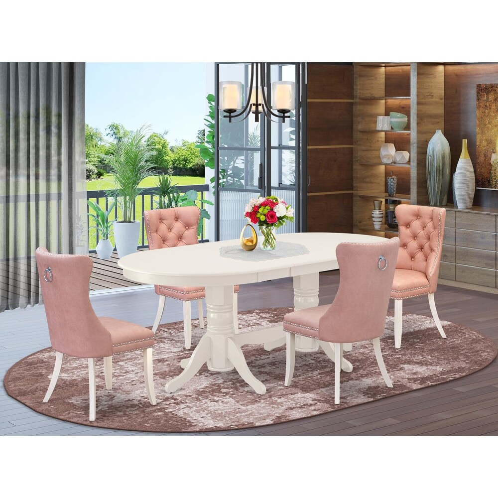 East West Furniture Dinette Set Includes an Oval Kitchen Table and Upholstered Chairs  Linen White (Pieces Options)