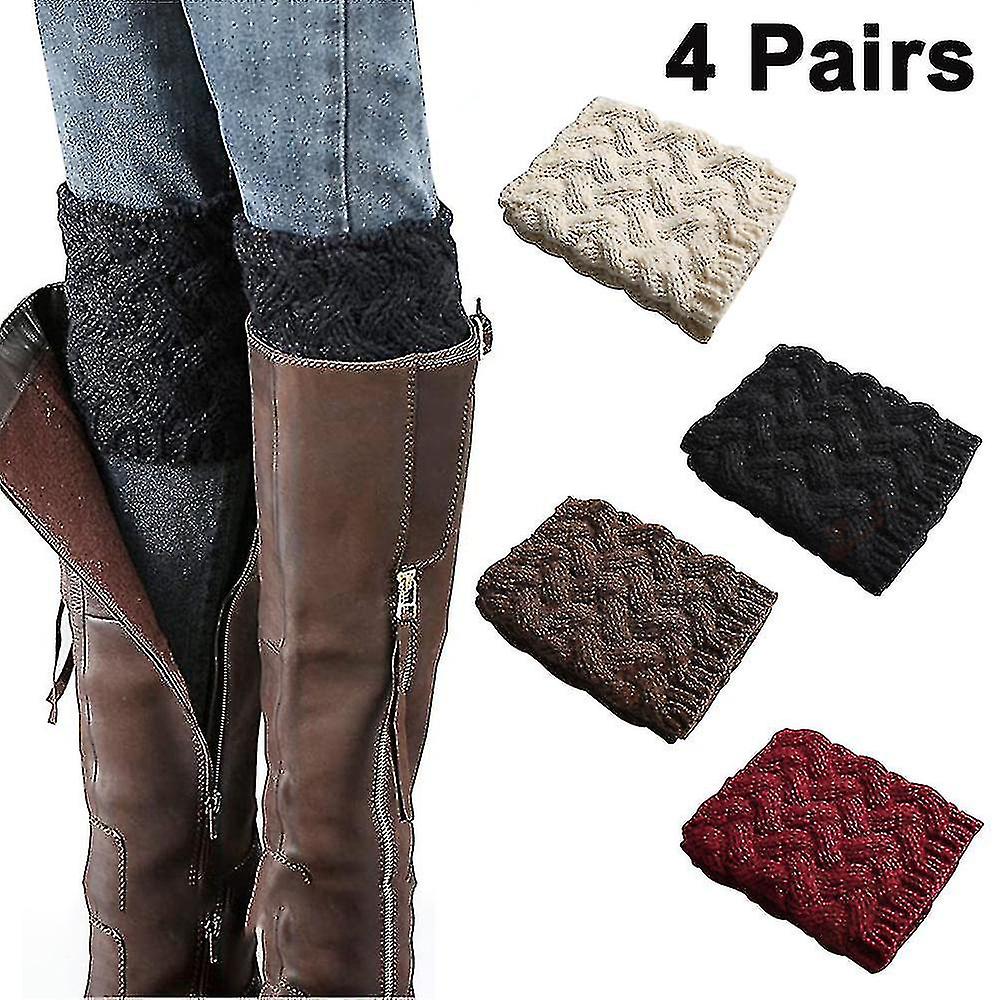 4 Pairs Womens Boot Socks Winter Warm Boot Cuffs Topper Socks