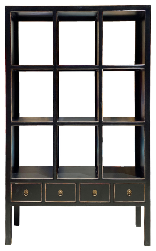 Oriental Black Lacquer Open Shelf Bookcase Display Cabinet Divider Hcs7313   Asian   Bookcases   by Golden Lotus Antiques  Houzz