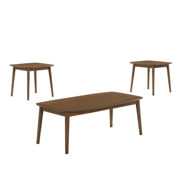 Lexi 3 Piece Coffee and End Table Set， Walnut Brown Wood， Flared Legs