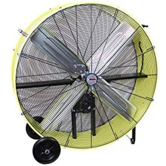 K Tool International 42′′ Belt Drive Drum Fan; Industrial, Garage, Shop, High Speed 2-Speed, Durable, Cut-Off Protection, Easy Mobility Rubber Wheels; SAFETY YELLOW KTI77743