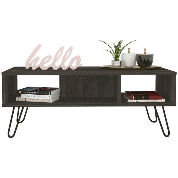 Minimalist Style Coffee Table with Hairpin Legs and Two Shelves