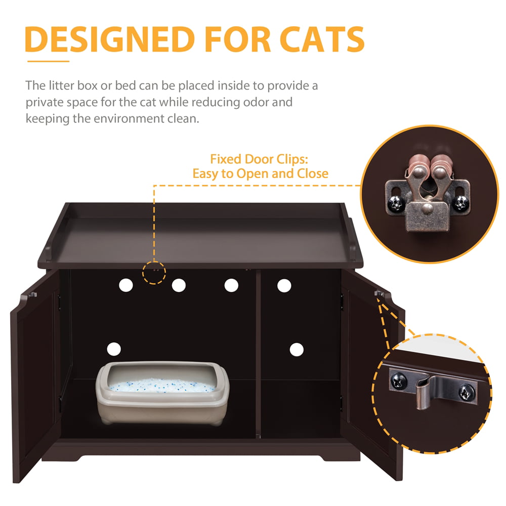 SmileMart Wooden Pet Litter Box End Table with Door Espresso