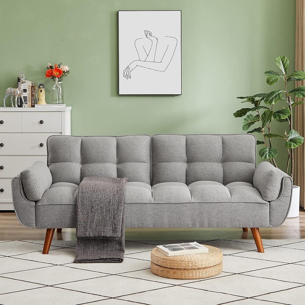 75.39 IN. Futon Sofa Bed  Convertible Upholstered Couch Sleeper with Reclining Sleeper Split Tufted Back