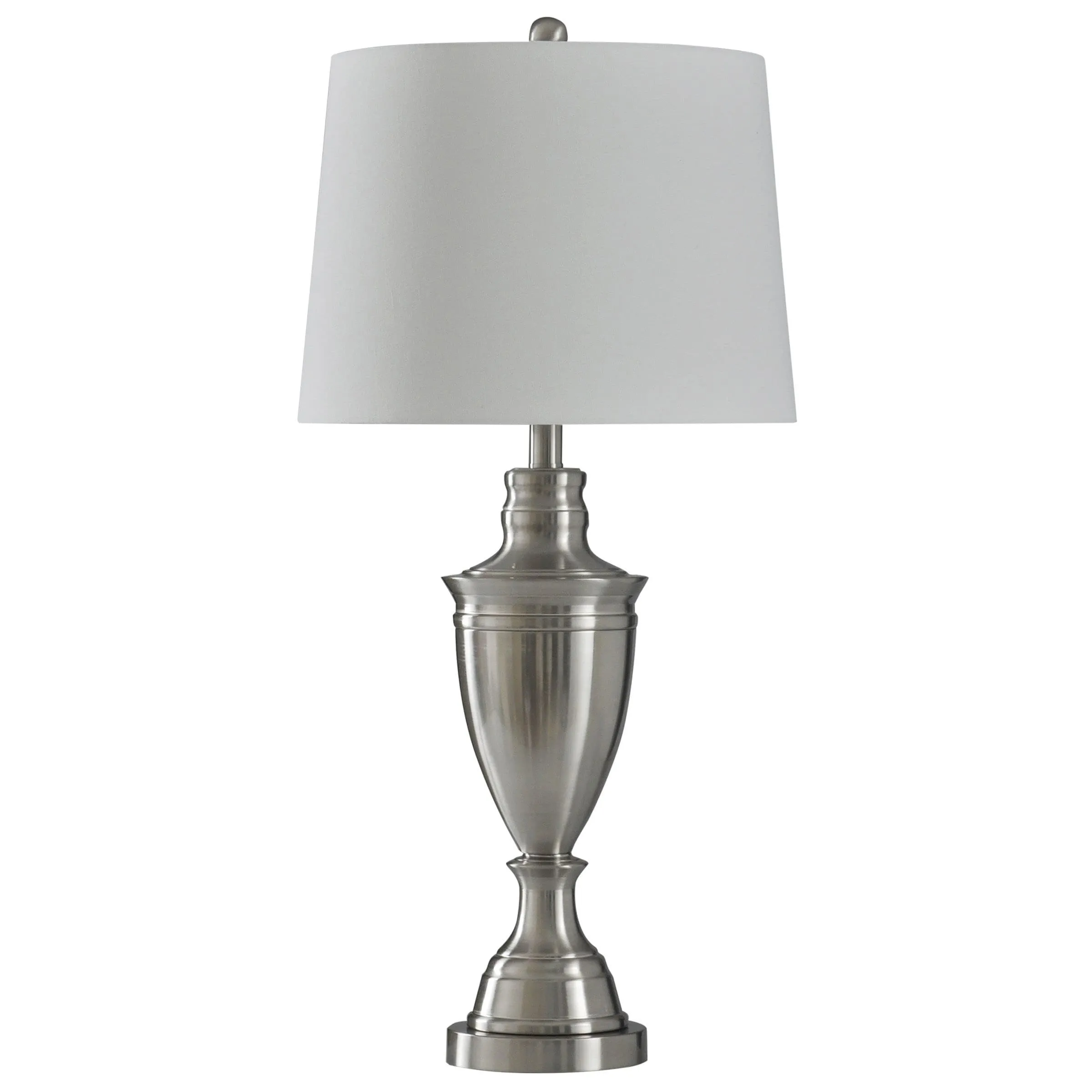 StyleCraft Transitional Brushed Silver Steel Table Lamp - White Shade