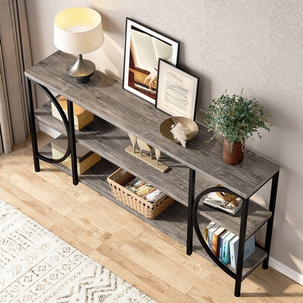 70.86 Inch Extra Long Sofa Table， 3 Tier Narrow Console Table with Storage Shelves