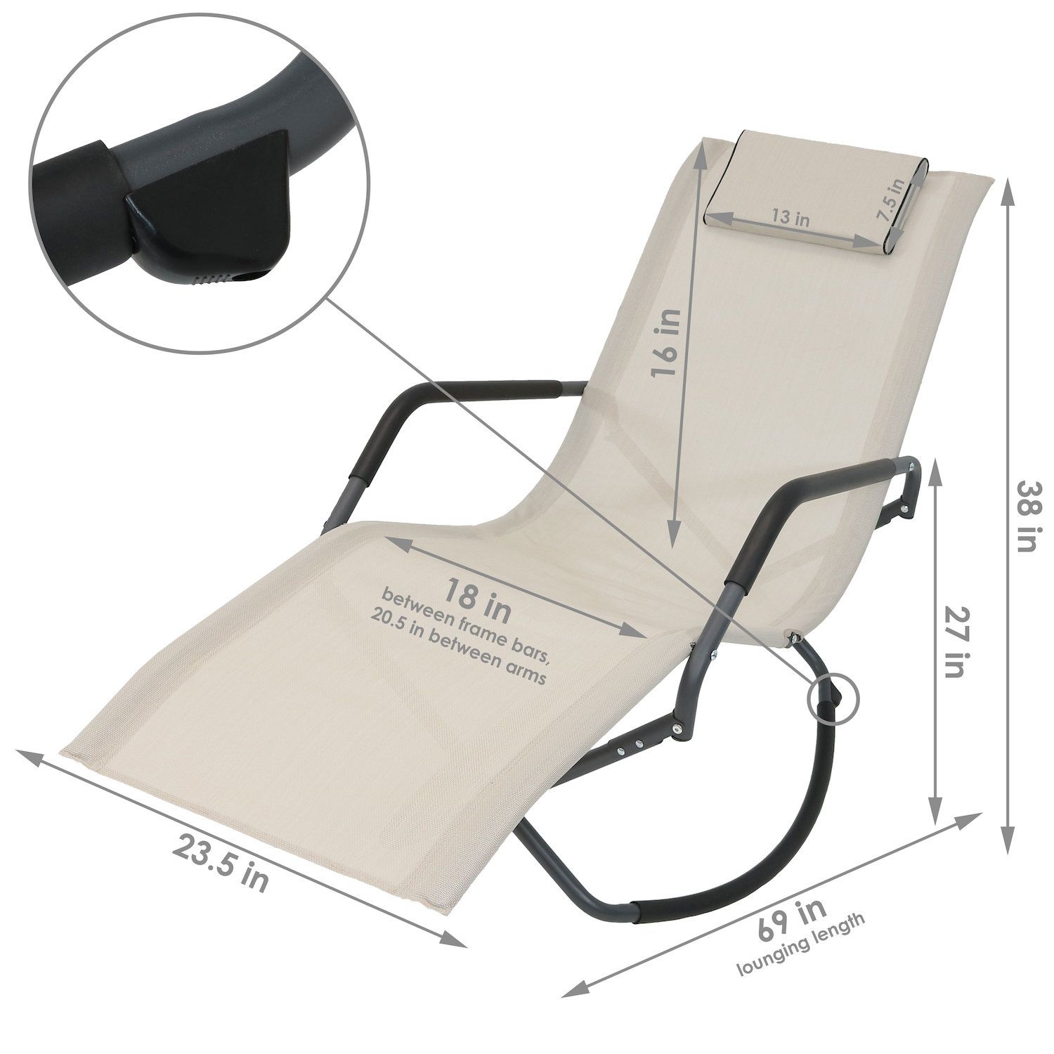 Sunnydaze Folding Rocking Chaise Lounger with Pillow - Beige - Set of 2