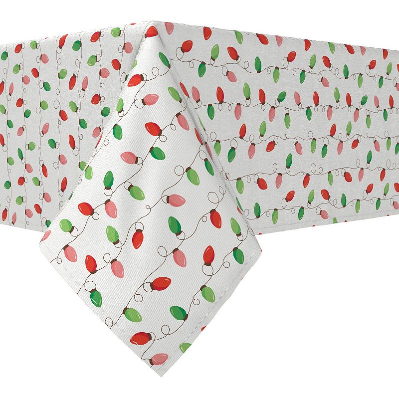 Rectangular Tablecloth， 100% Cotton， 52x104， Red and Green Holiday Lights Stripe