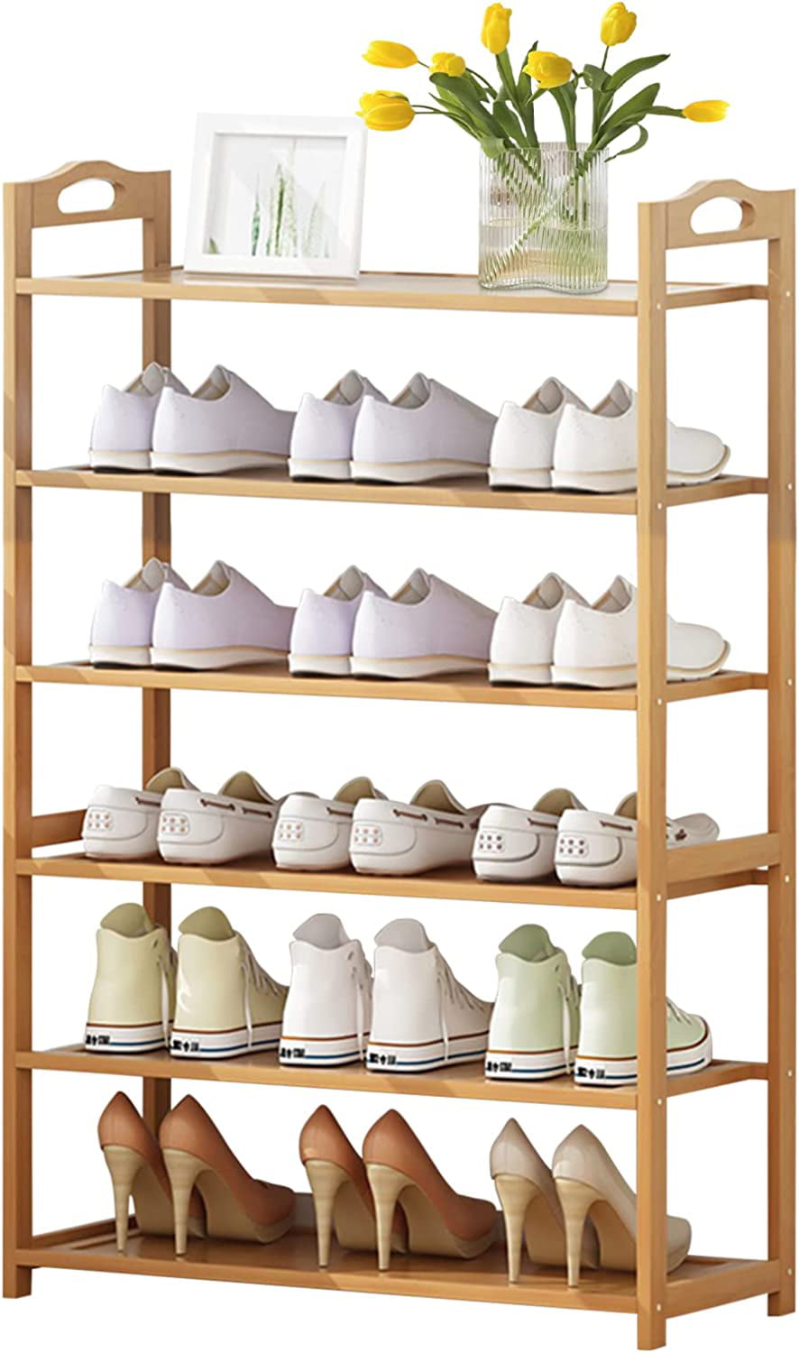 Miumaeov 5 Tier Shoe Rack Bamboo MDF Entryway Shoe Shelf Cabinet Shoe Storage Organizer