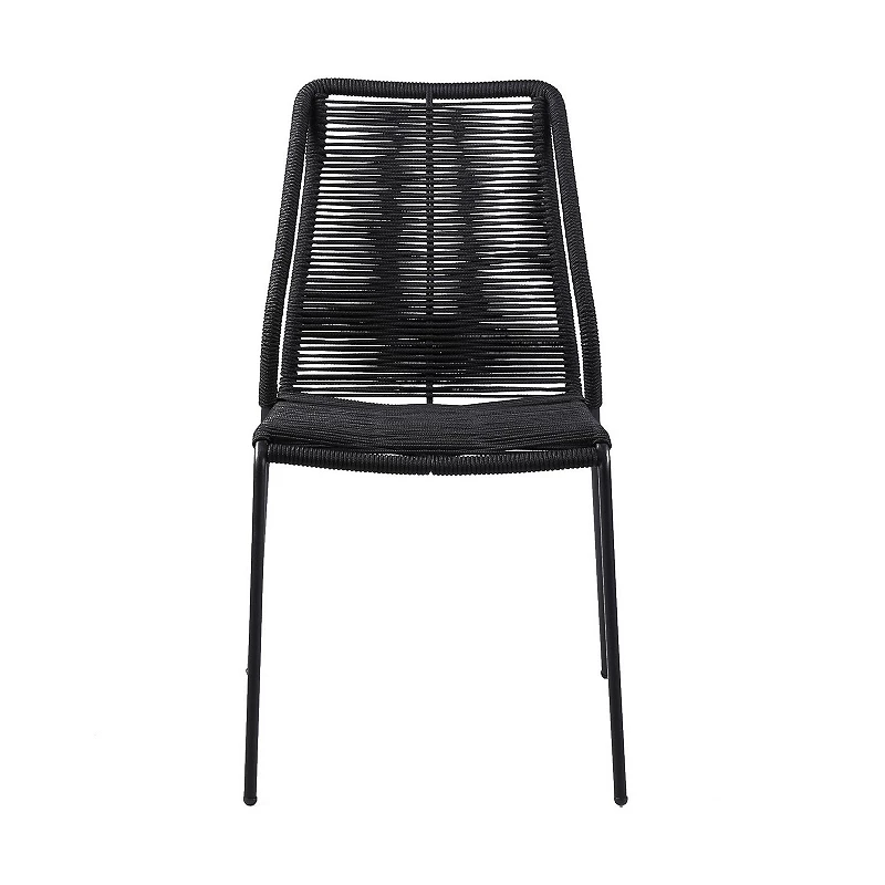 Indoor Outdoor Dining Chair with Fishbone Woven Seating， Set of 2， Black