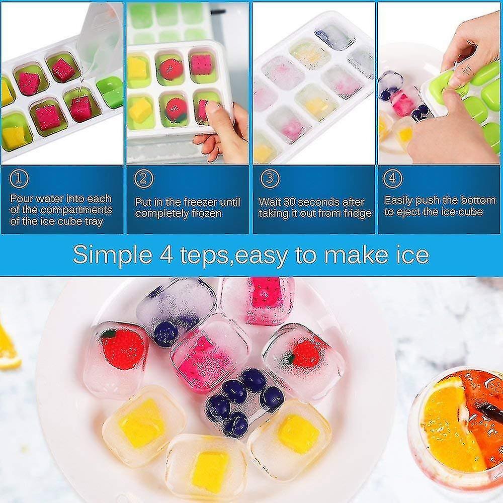 Ice Cube Trays With No-spill Removable Lid， Easy-release Silicone And Flexible 14-ice Trays For Free