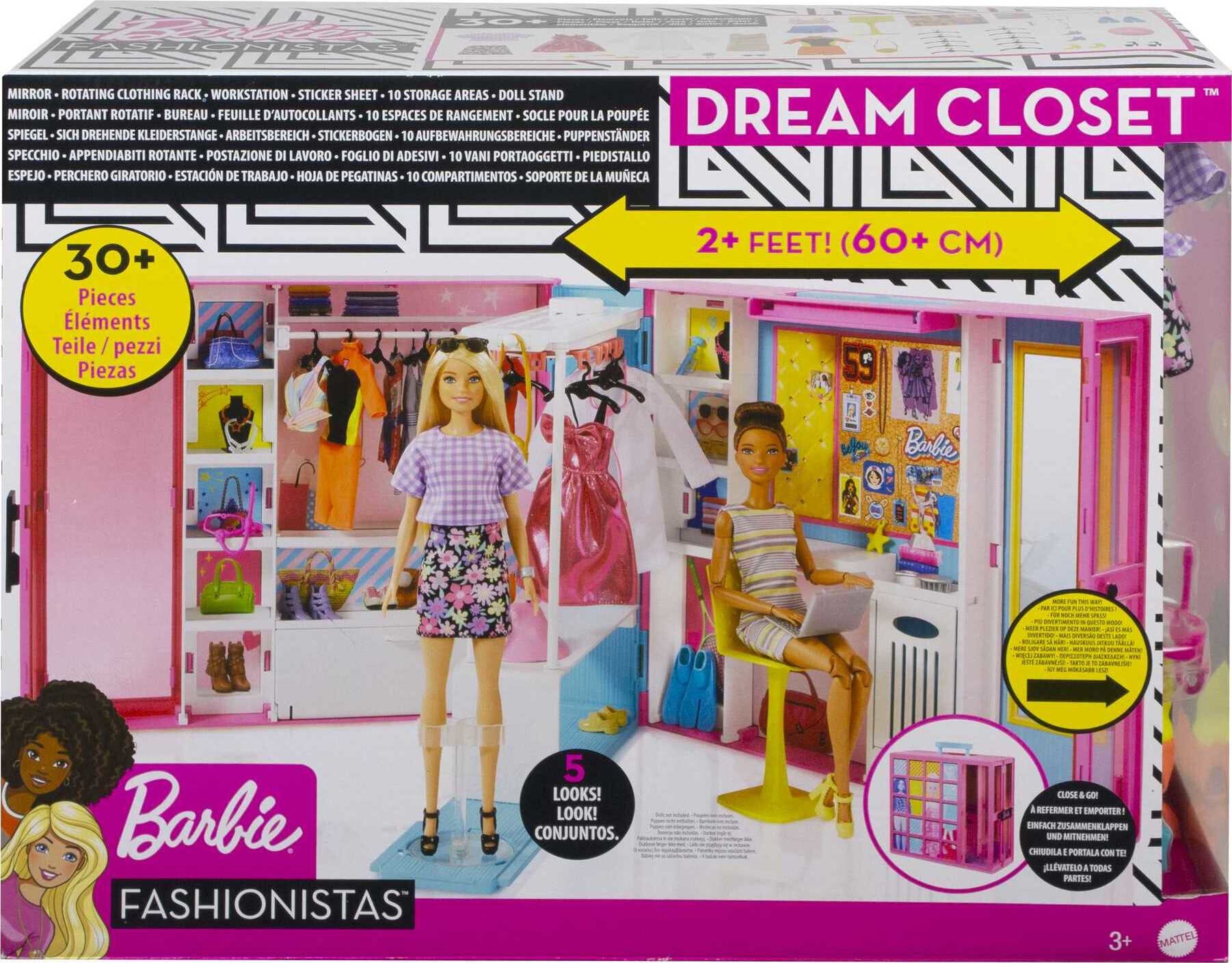 Barbie Dream Closet Playset with 30+ Clothes and Accessories, Mirror and Desk