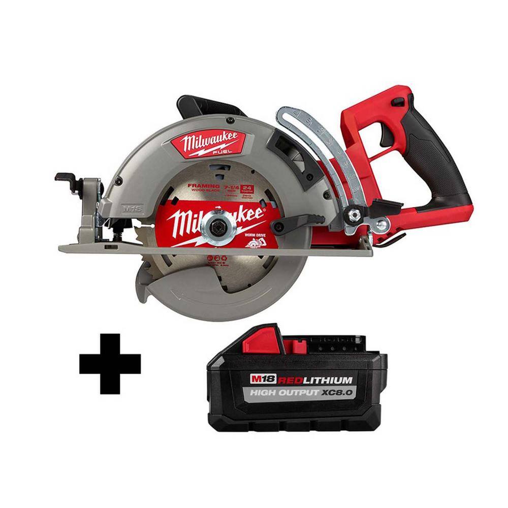 MW M18 FUEL 18V 7-14 in. Lithium-Ion Cordless Rear Handle Circular Saw with HIGH OUTPUT 8.0 Ah Battery 2830-20-48-11-1880