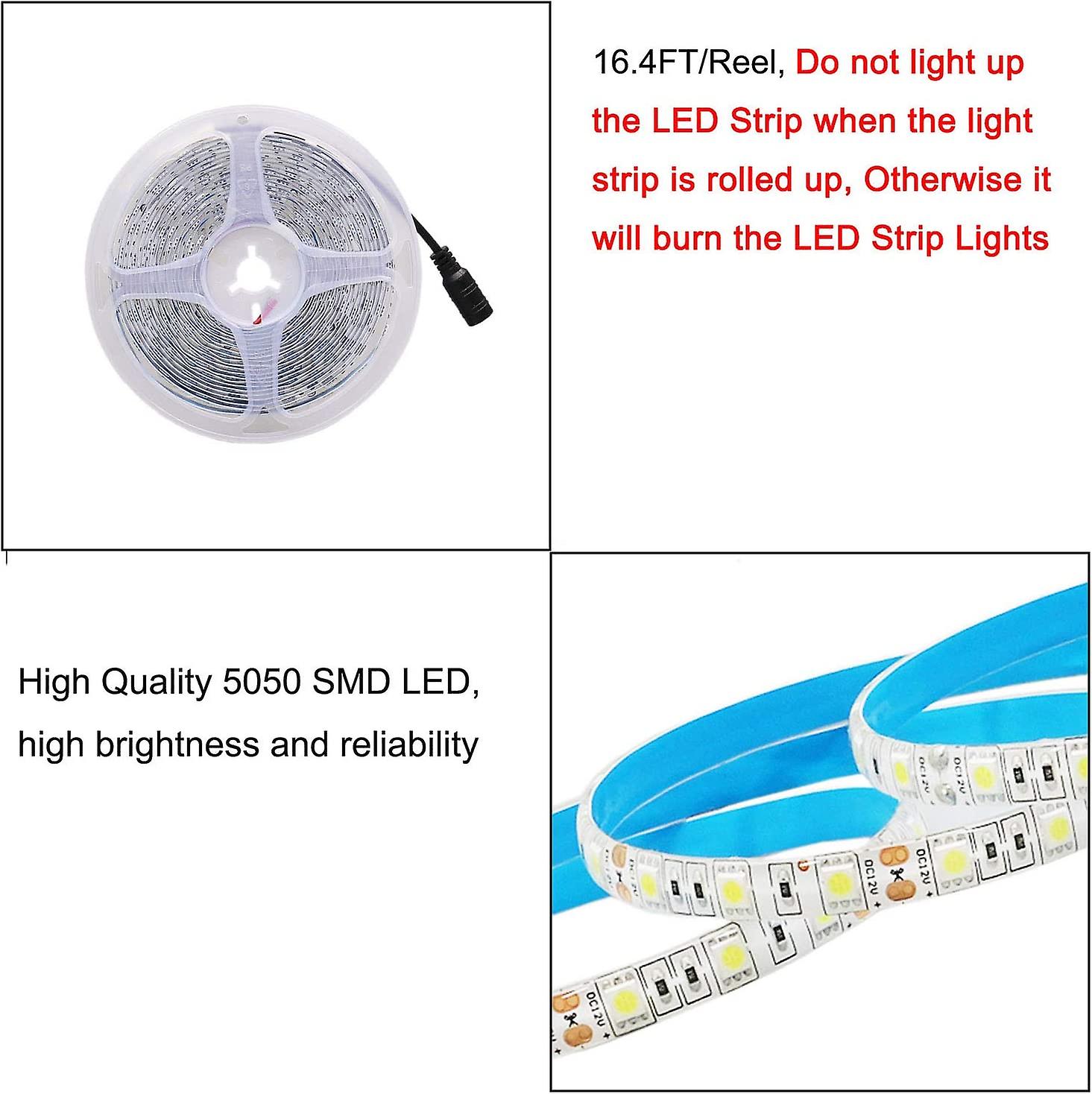 2v Led Strip Cool White 6500k， 5 Meters Flexible 300 Leds 5050 Smd Ip65 Waterproof Led Strip