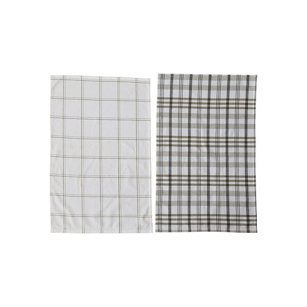 Stonewashed Cotton Tea Towel with Grid/Plaid Pattern，Set of 2