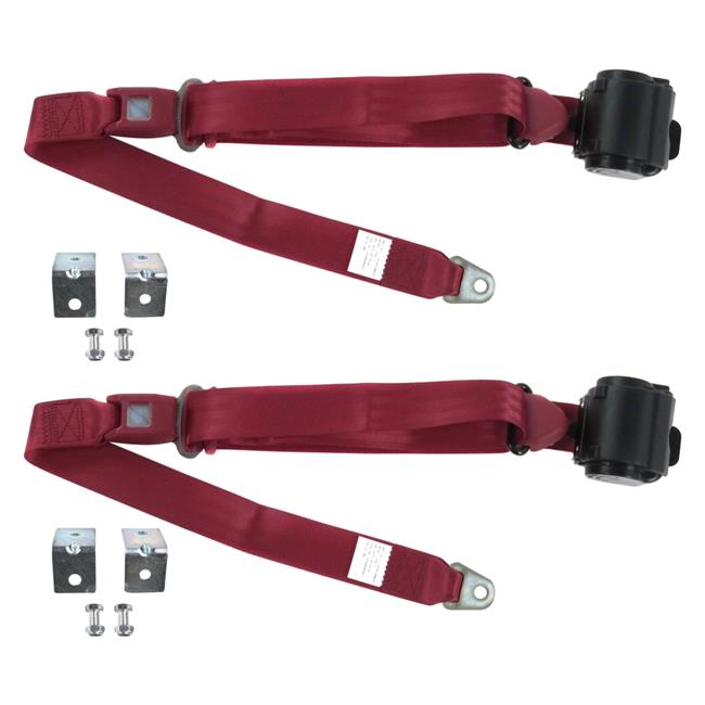 Burgandy Retractable Bucket Seat Belt Kit for 1982-1992 Camaro Standard 3 Point - 2 Belts