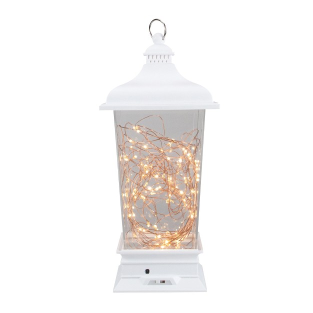 Battery Operated White Tapered Lantern With Rice Lights Tabletop Decoration