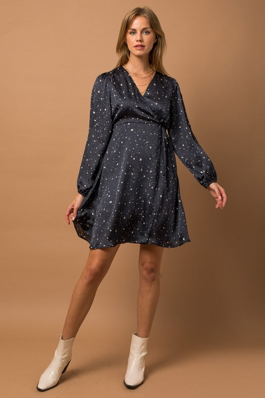 Self Tie Abstract Wrap Dress