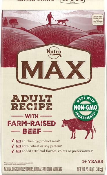 Nutro Max Adult Farm-Raised Beef Recipe Natural Dry Dog Food， 25-lb bag